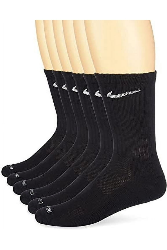 Men's Dri-Fit EverydayPlus Cushioned Crew Socks | Cotton (EverydayPLUS, Black, Medium, 6 Pairs)