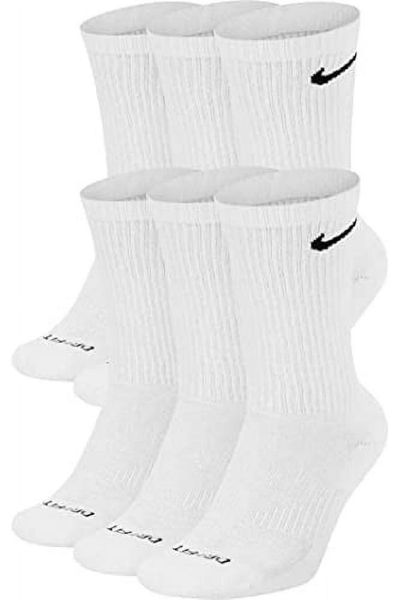 Men's Dri-Fit EverydayPlus Cushioned Crew Socks | Cotton (EverydayPLUS, White, Medium, 6 Pairs)