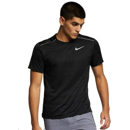 Nike Men's Dri Fit Miler Running Shirt Black/Reflective Silver Medium AJ7565-010