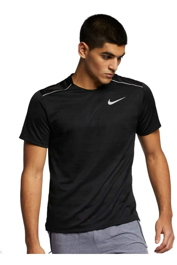 Men's Dri Fit Miler Running Shirt Black/Reflective Silver Medium AJ7565-010