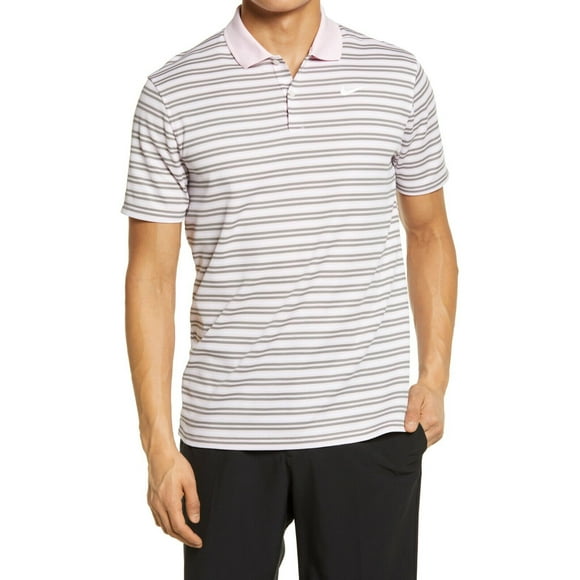 Nike Men's Dri-fit Golf Victory Striped Polo Shirt in Pink Foam / Dust/ White-Sm