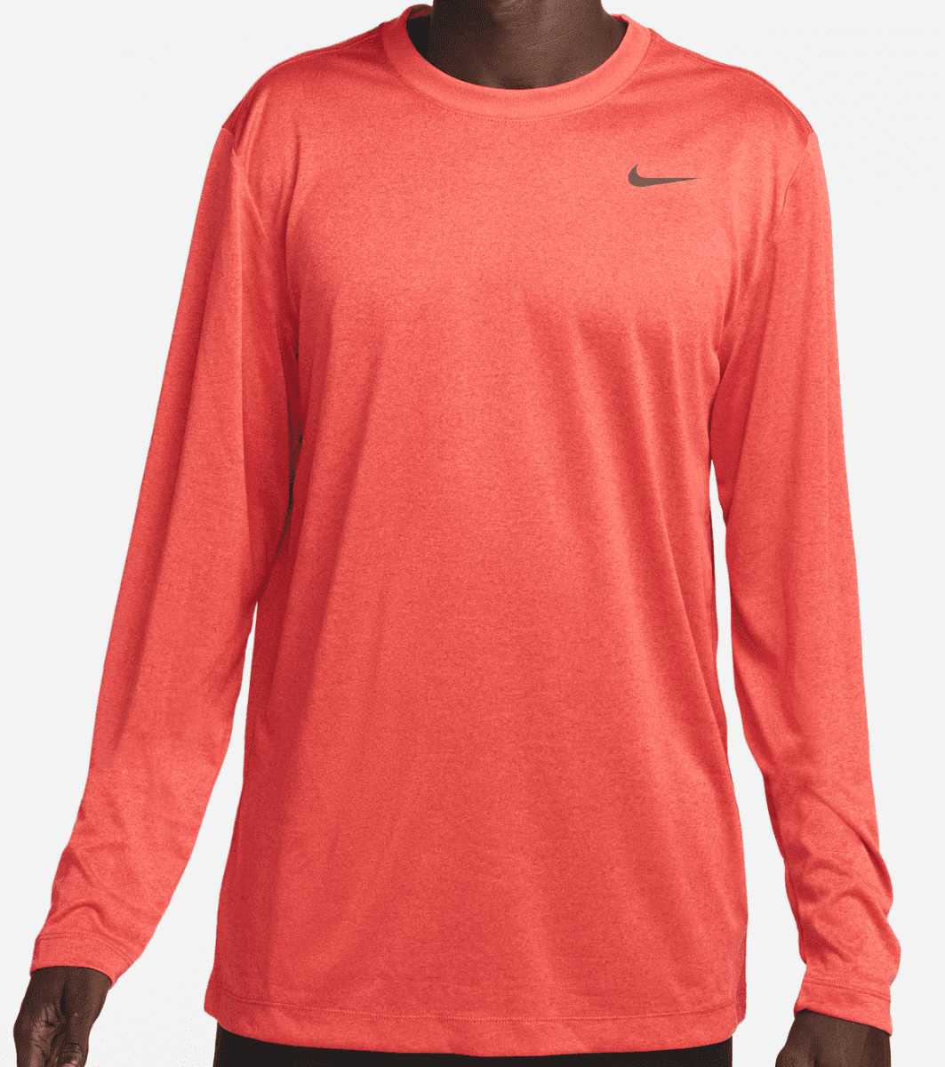 Nike Dri Fit Legend Men S Long Sleeve Fitness Top Color Sport Red Red Clay Heather Black Size