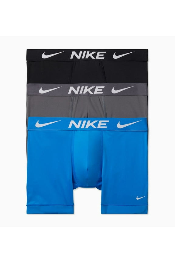 Men's Essential Micro Boxer 3 Pack Brief, Black/Grey/Blue, Medium