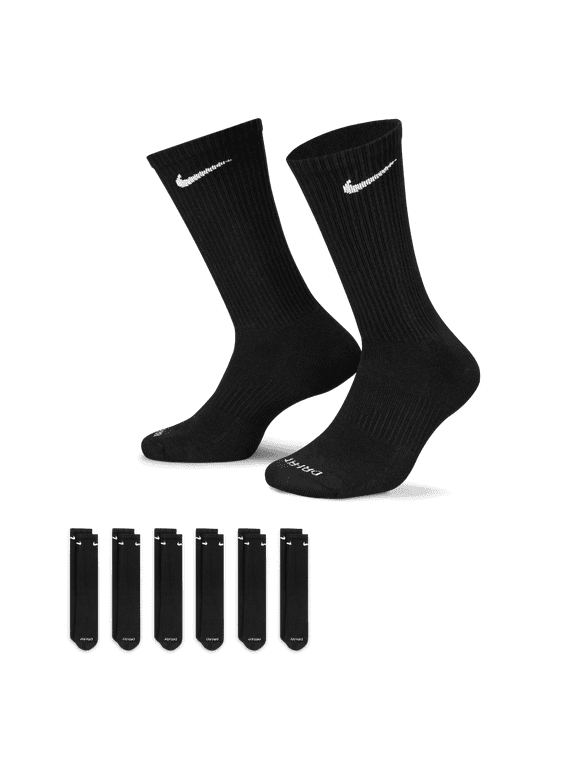 Everyday Plus Cushioned High Training Crew Socks (6 Pack) Black SX6897-010 (Large 8M-12M / 10W-13W) Adult Unisex Mens Womens