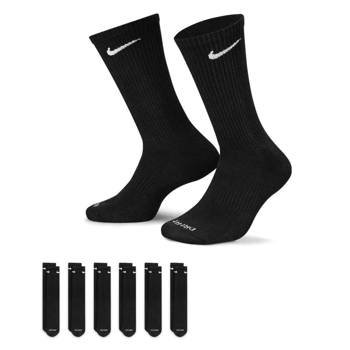 Nike Men's Everyday Plus Cushion Crew Socks, SX6897-010 Black/White ...