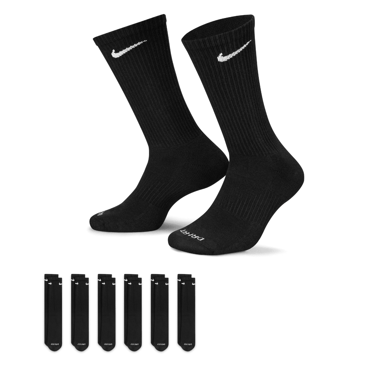Nike Men's Everyday Plus Cushion Crew Socks, SX6897-010 Black/White ...