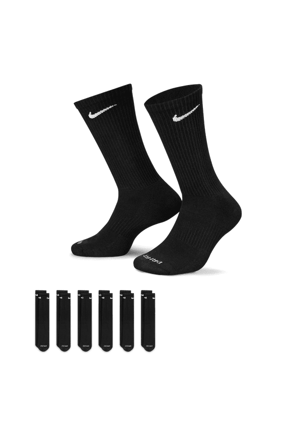 Men's Nike 6-pack Everyday Plus Cushion Crew Training Socks Color: Black Size: 12-15