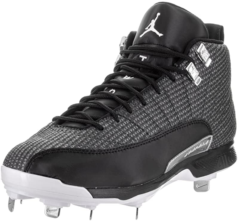 Nike Men s Jordan XII Retro Baseball Cleat Black White Silver