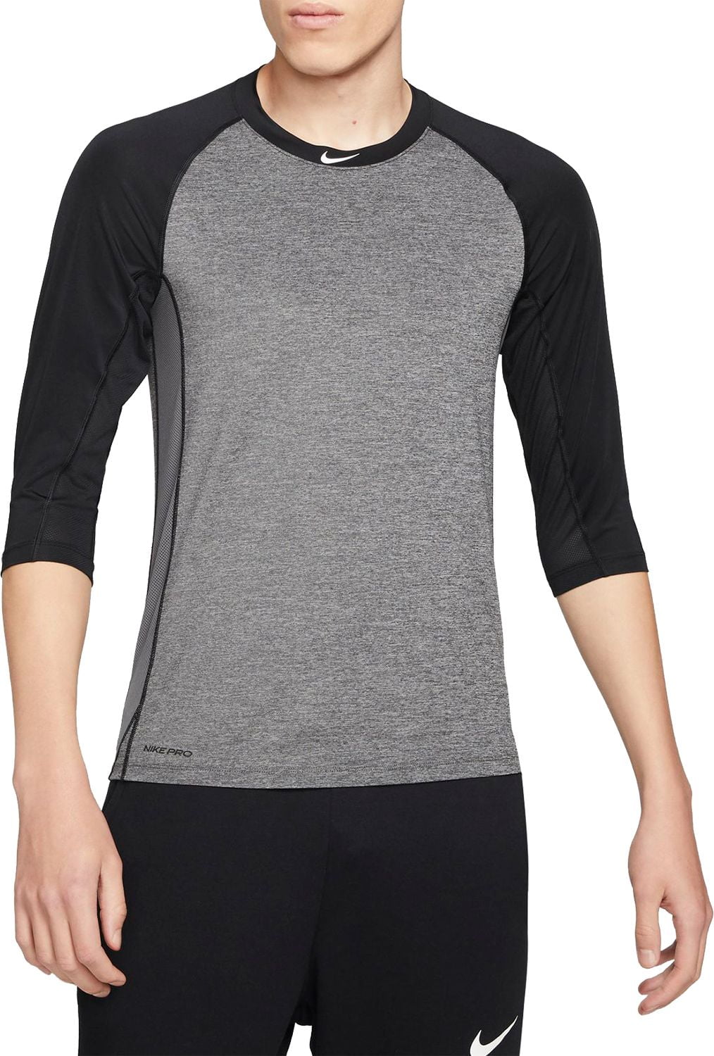 Nike Men s Pro 3 4 Sleeve Baseball Top Dark Grey Heather Black M Walmart