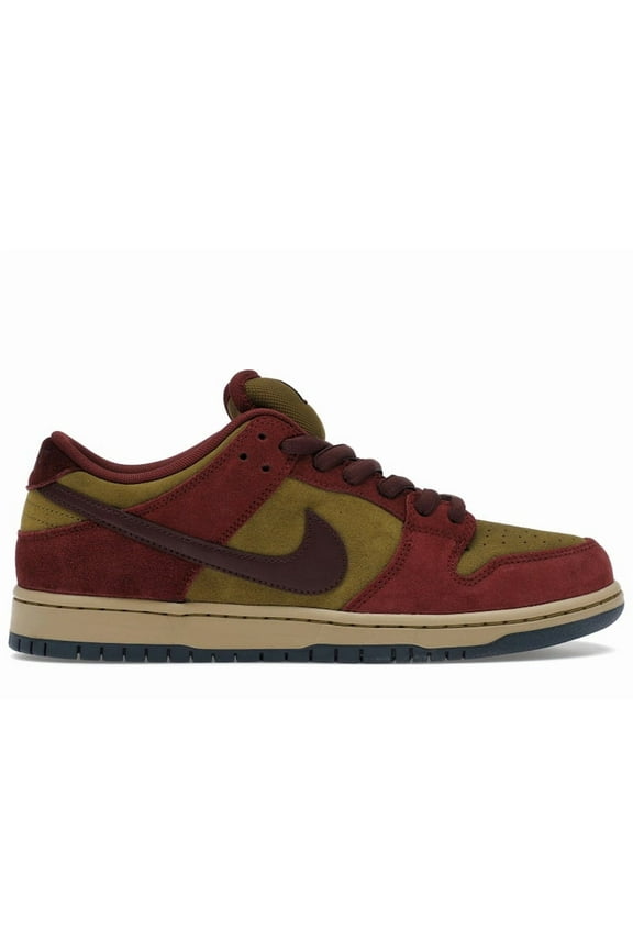 Men's SB Dunk Low Dark Team Red Olive Flak Skateboarding Shoes, from StockX