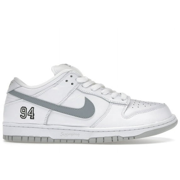 Nike Men's SB Dunk Low Supreme 94 White Metallic Silver Skateboarding Shoes, from StockX