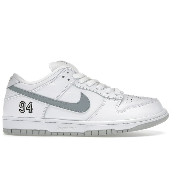 Nike Men's SB Dunk Low Supreme 94 White Metallic Silver Skateboarding Shoes, from StockX