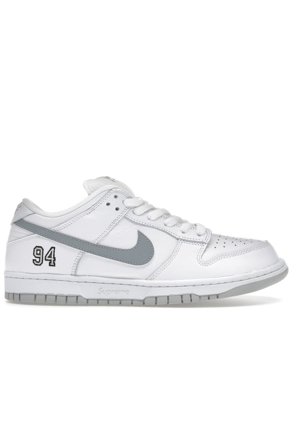 Men's SB Dunk Low Supreme 94 White Metallic Silver Skateboarding Shoes, from StockX