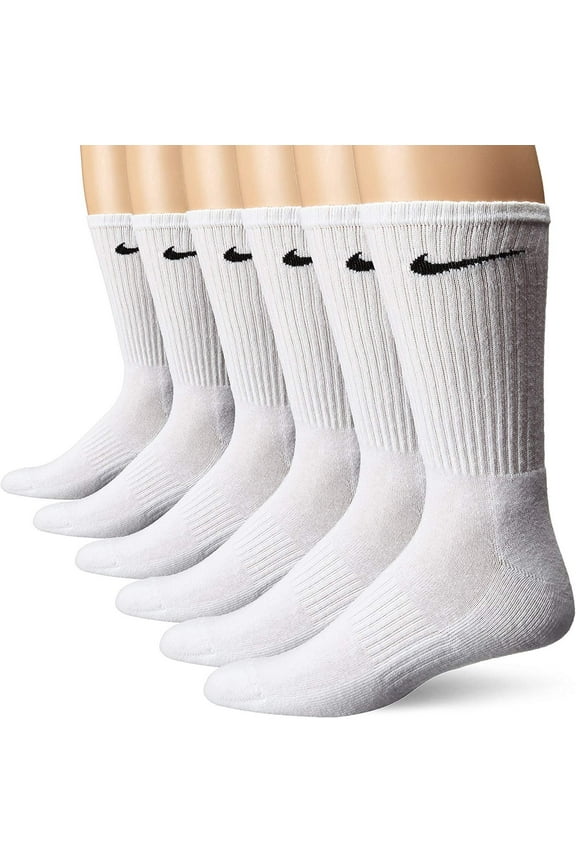 Men's Nike 6-Pack Everyday Cushioned Crew Training Socks Color: White Size: 6-8