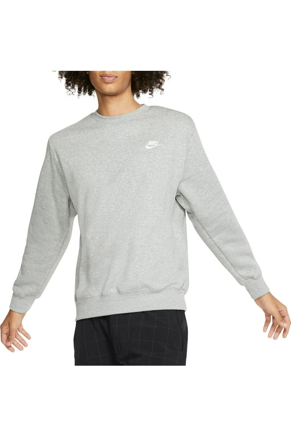 Men's Sportswear Club Fleece Crewneck Sweatshirt (Dk Grey Heather/White, XS)