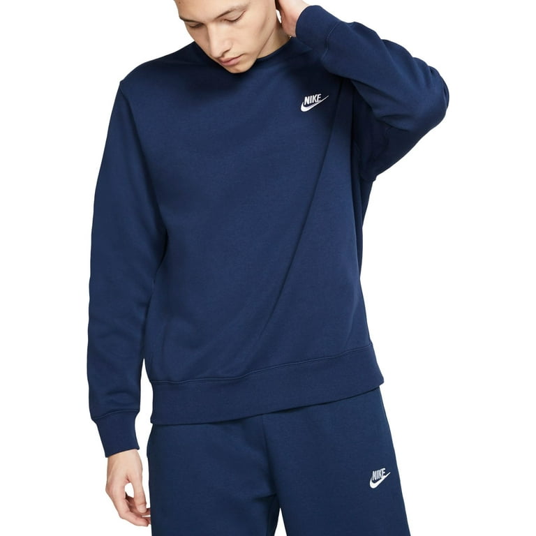 Nike Men s Sportswear Club Fleece Crewneck Sweatshirt Midnight Navy White MT Walmart
