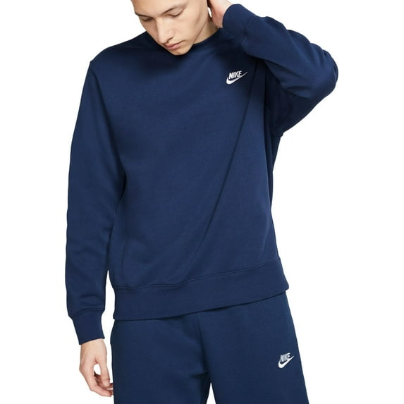 Nike Men's Sportswear Club Fleece Crewneck Sweatshirt (Midnight Navy/White, MT)