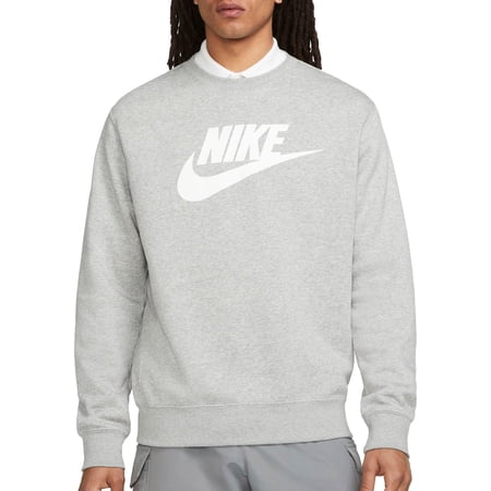 Nike Men's Sportswear Club Fleece Graphic Crewneck Sweatshirt (Dk Grey Heather, XL)