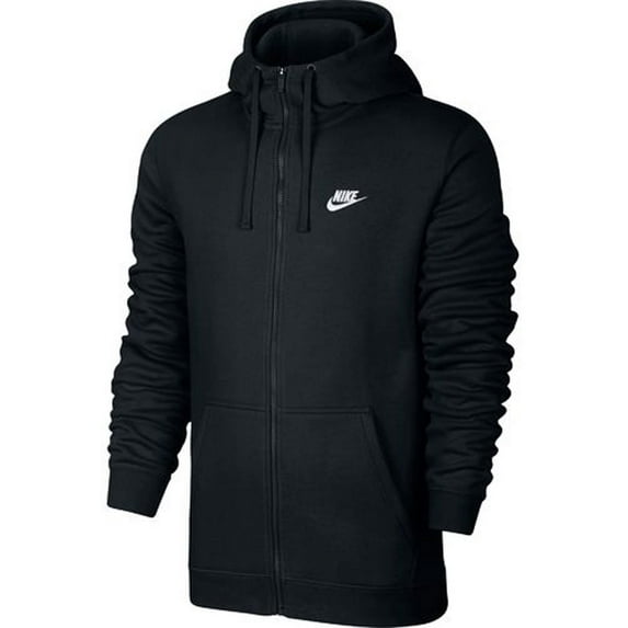 Nike Men's Sportswear Club Full Zip-Up Hoodie, Black/Black/White, M