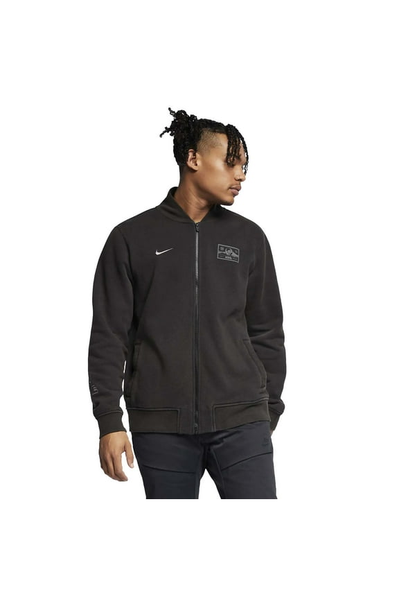 Men's Sportswear Club Varsity Fleece Jacket (Small, Black/Flat Pewter)