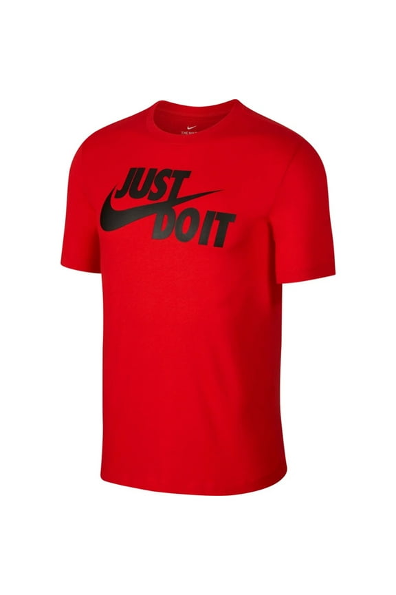 Men's T-Shirt Sportswear "Just Do It" Short Sleeve Crew Neck Athletic Shirt, Red / Black, S