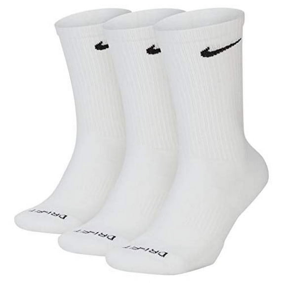 Men's Nike 3-Pack Everyday Plus Dri-FIT Cushion Crew Training Socks Color: White Size: 12-15