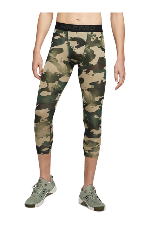 Mens Active Leggings Green Medium Tight-Fit Logo-Band Camo $40