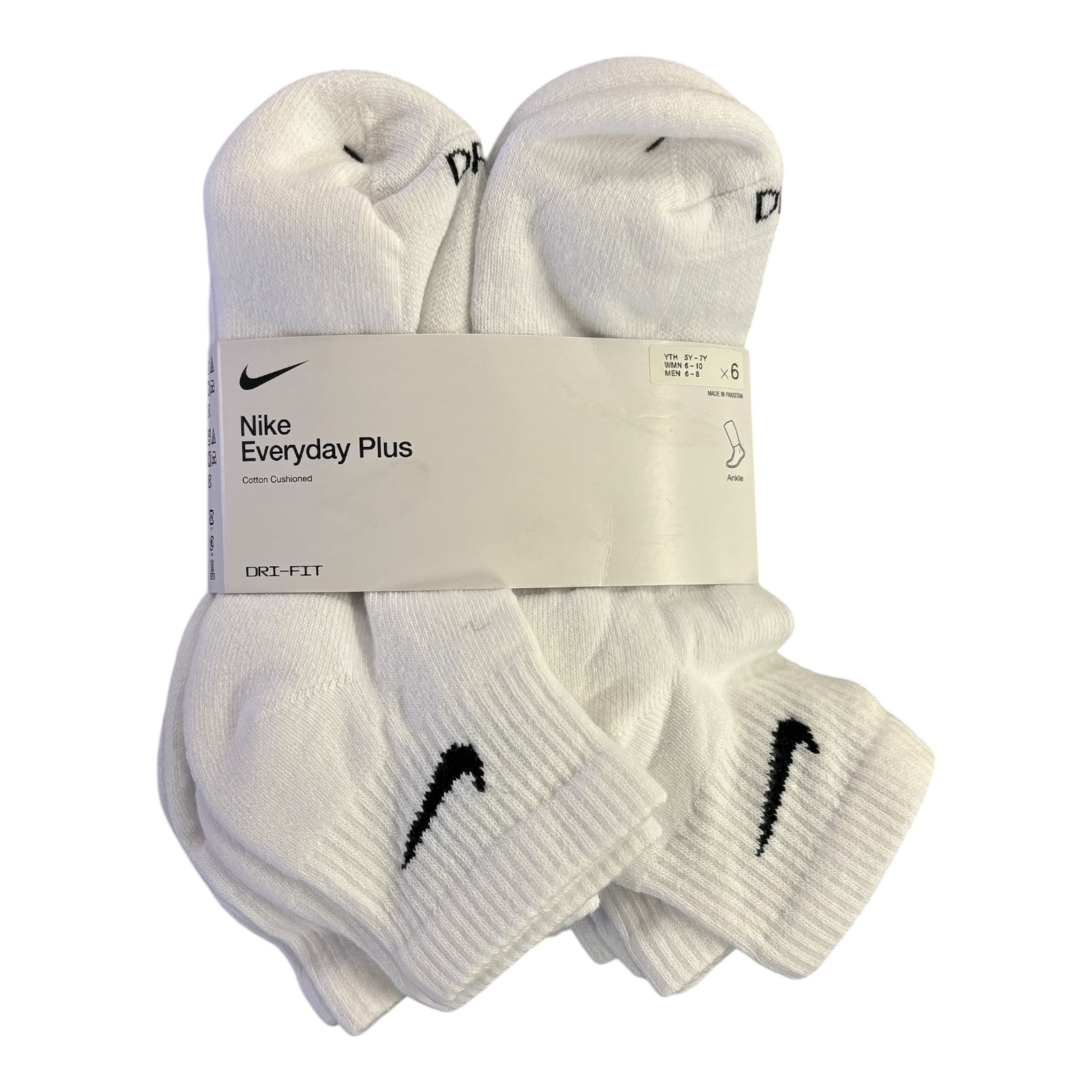 NIKE Mens Dri-Fit Everyday Cotton Cushioned Ankle Socks Size Medium (SX6899-100)