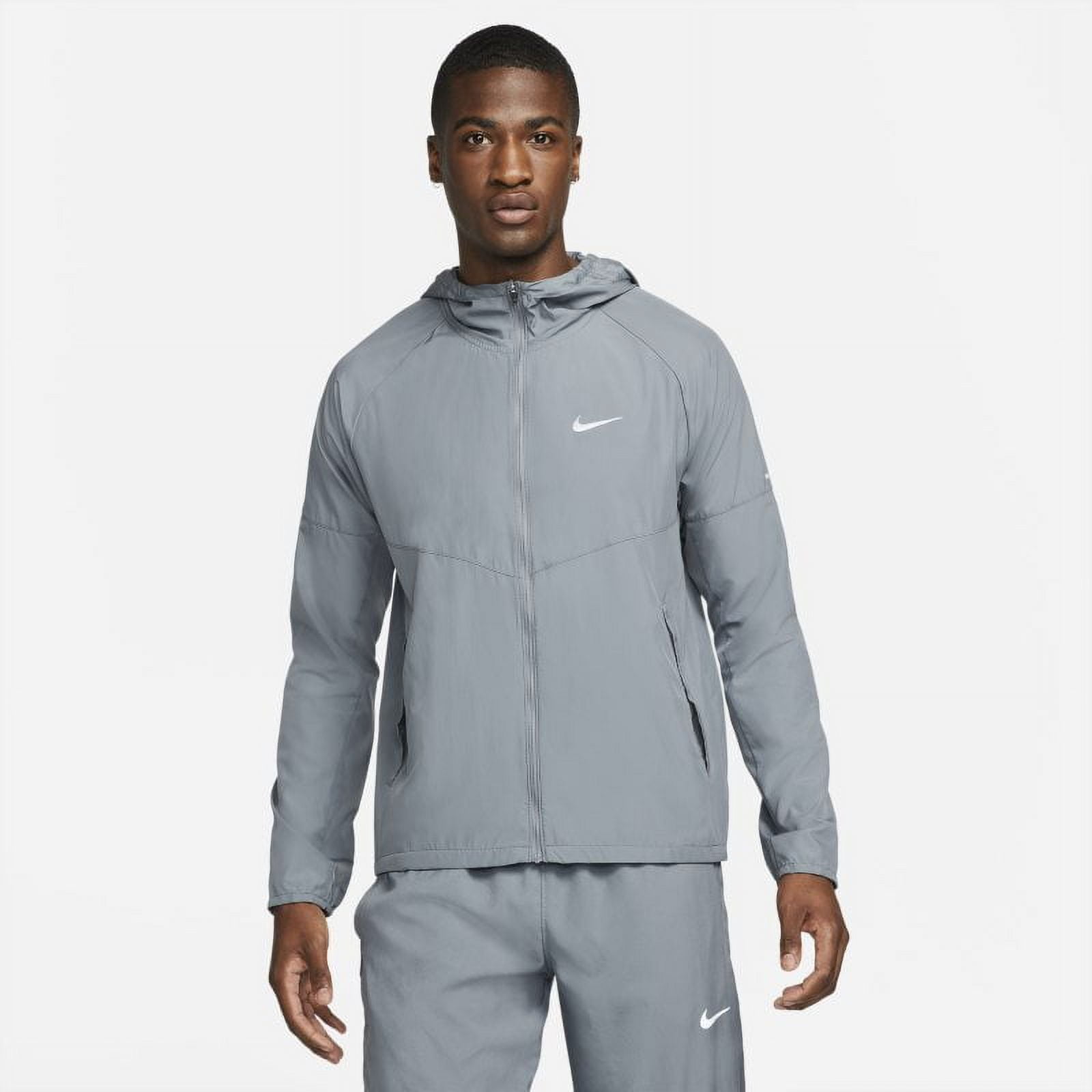 Nike Mens Miler Waterproof Hooded Running Jacket Smoke Grey Medium