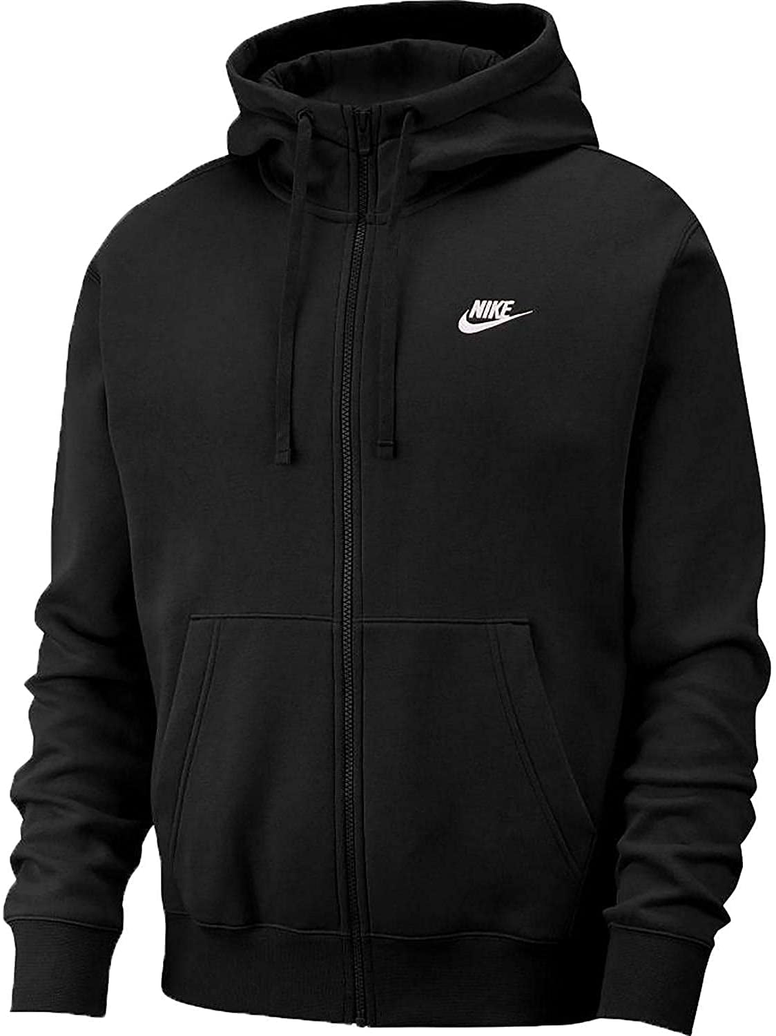 Nike Mens Sportswear Club Fleece Full Zip Hoodie Black/Black/White Large