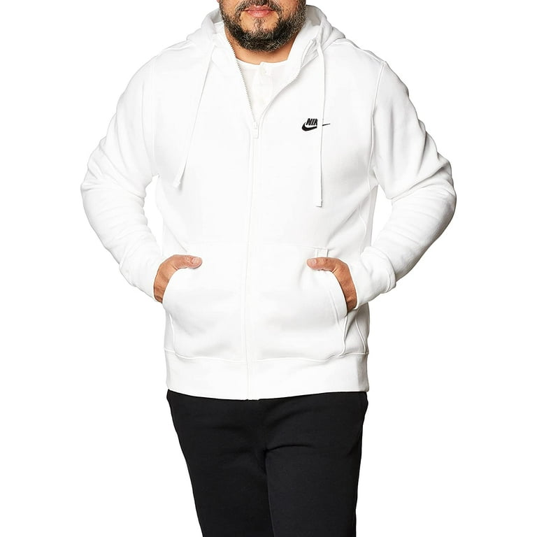 Nike Mens Sportswear Club Fleece Full Zip Hoodie White/White/Black 3X-Large