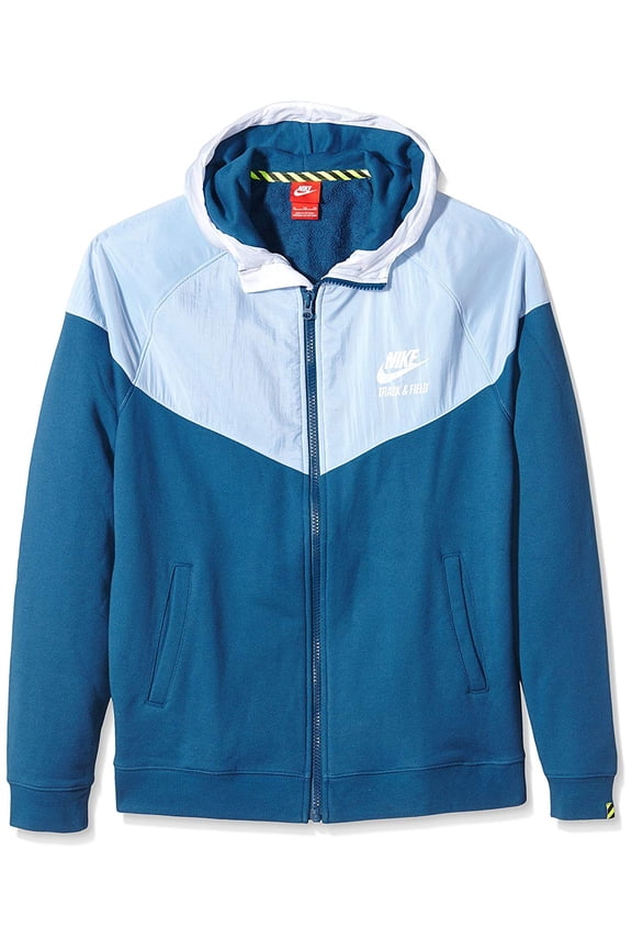 Mens Track And Field Woven Full Zip Hooded Jacket Size-Large Color-Blue White