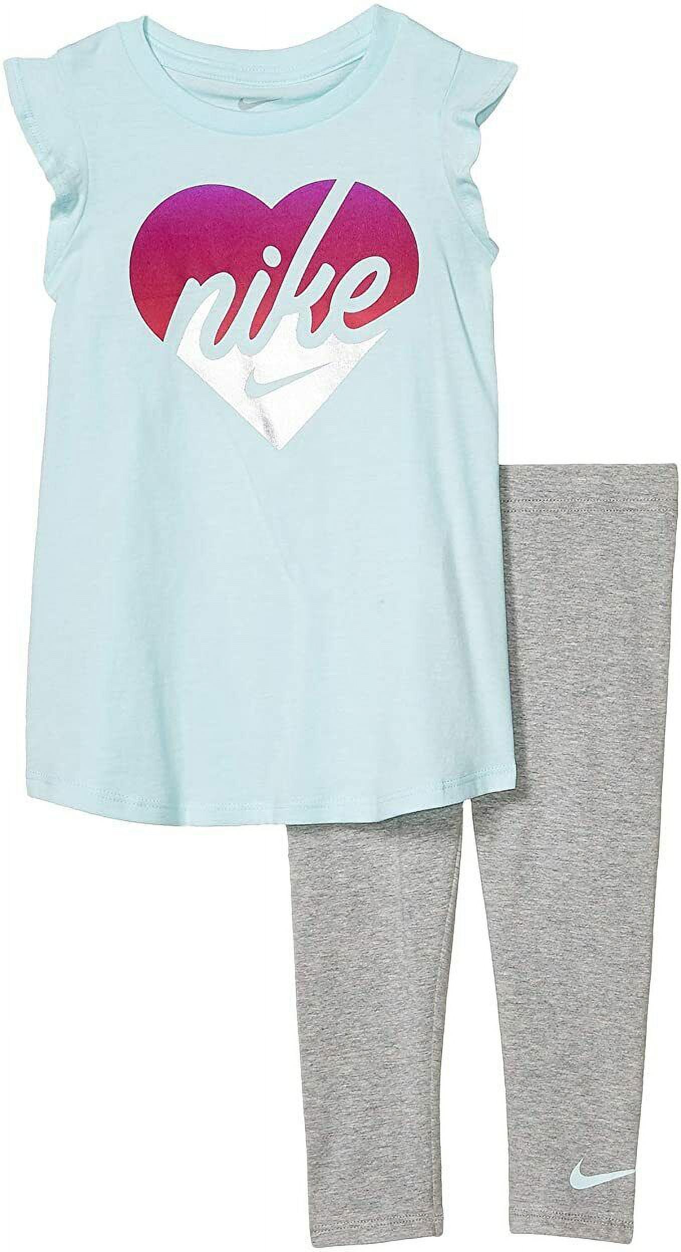 Nike Metallic Heart Logo Flutter Sleeve T-Shirt Leggings (Girl's