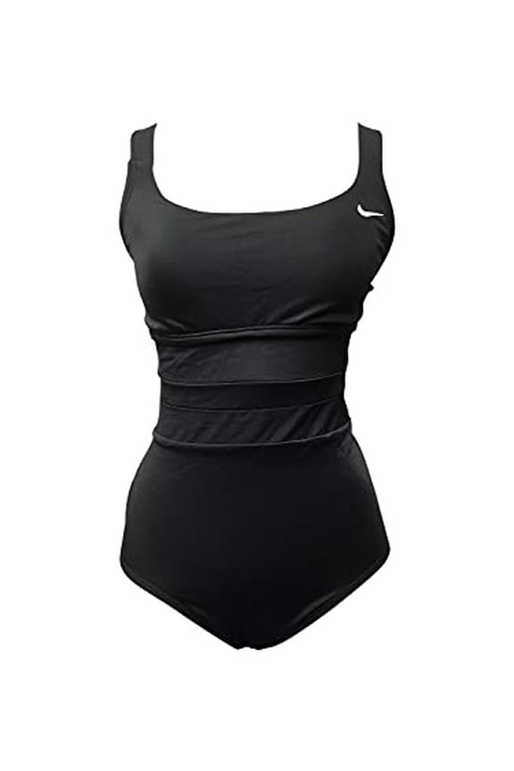 Missy Mesh Solid Edge V-Back One Piece Swimsuit, Black, Small