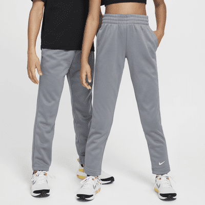 Nike Multi Big Kids' Therma-FIT Open-Hem Training Pants Color: Cool Grey/White Size: S