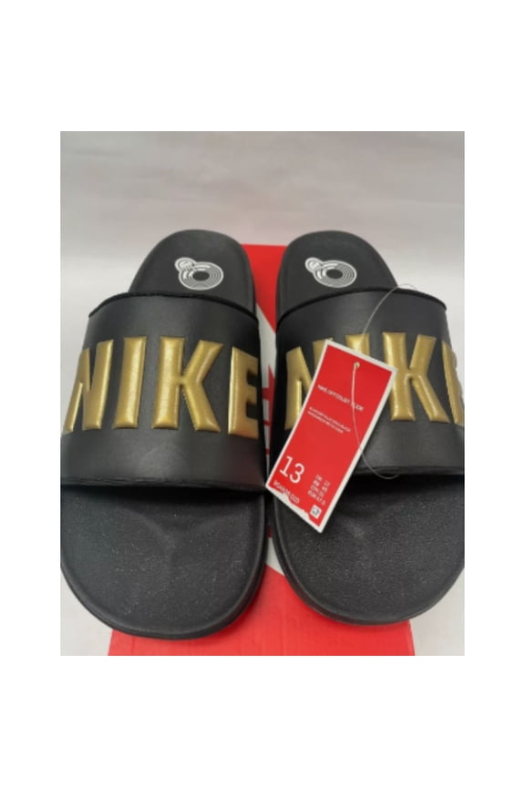 Offcourt Slides Sandals, Black & Metallic Gold, Size 13