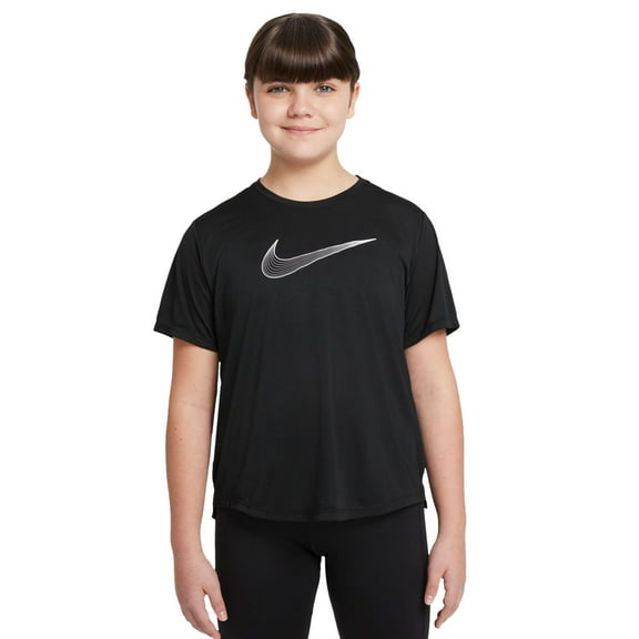 Nike One Big Kids' (Girls') Dri-FIT Short-Sleeve Training Top Color: Black/White Size: S