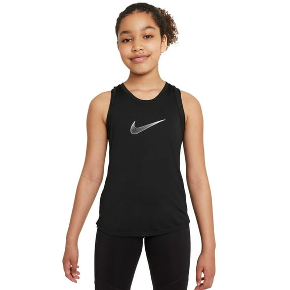 Nike One Big Kids' (Girls') Dri-FIT Training Tank Color: Black/White Size: L