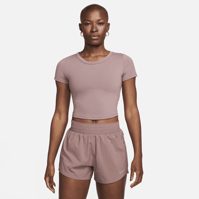 Nike One Fitted Women's Dri-FIT Short-Sleeve Cropped Top Color: Smokey Mauve/Black Size: L