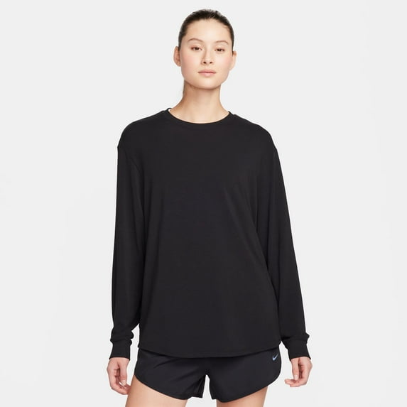 Nike One Relaxed Women's Dri-FIT Long-Sleeve Top Color: Black/Black Size: M