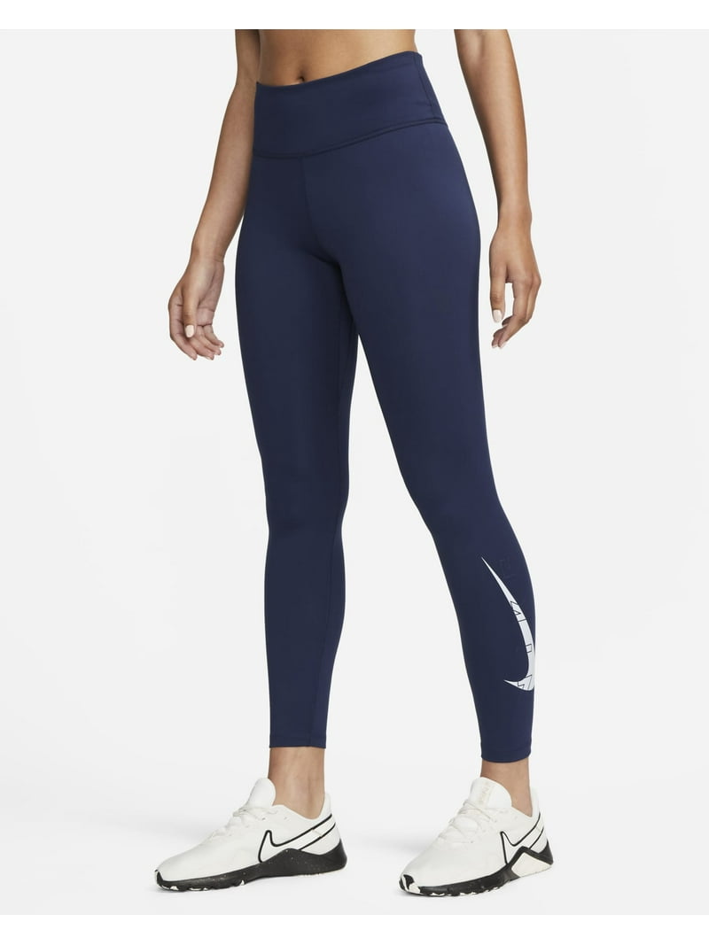 Nike One Women's Mid-Rise 7/8 Graphic Training Leggings, Midnight  Navy/Football Grey, XS
