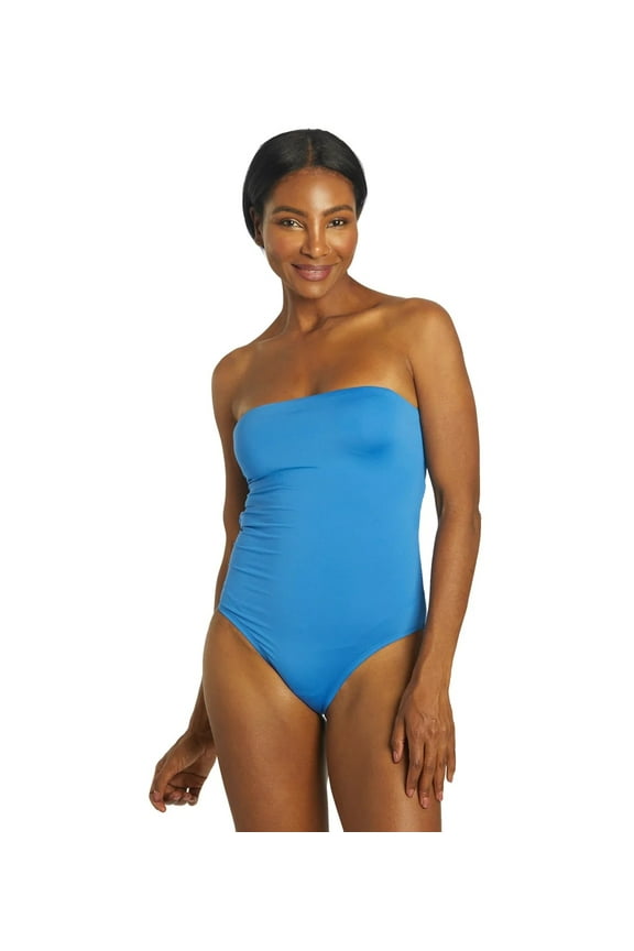 Women's Bathing Suit Corset-Back Swim Bandeau Strapless One-Piece Large New