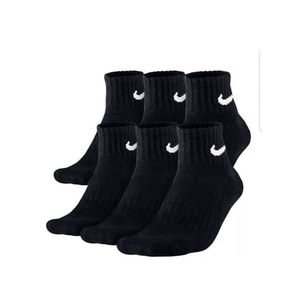 NIKE Unisex Performance Cushion Quarter Socks with Bag (6 Pairs), Black/White, Large