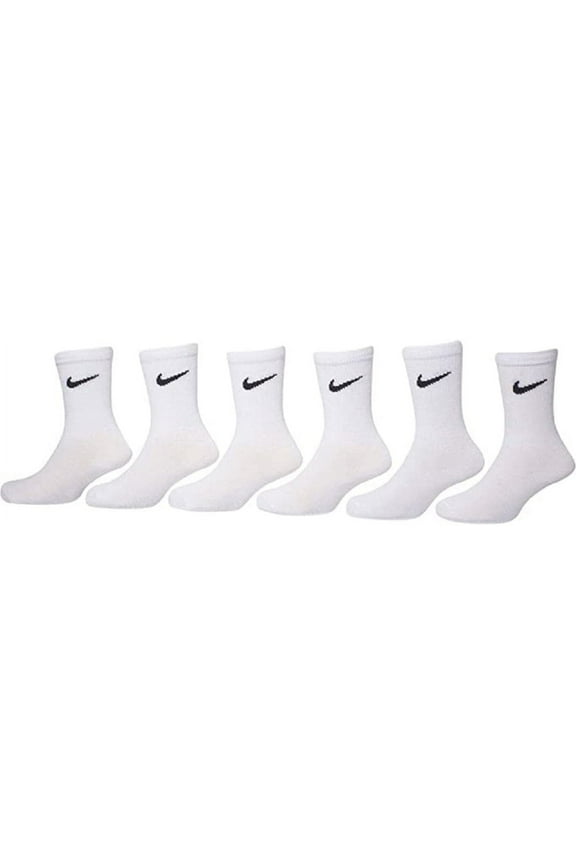 Polyester Athletic Mid Calf Socks Kids 5-7, White (6 Pack)