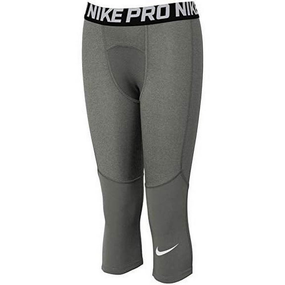 Nike Pro Boy`s 3/4 Printed Training Leggings (Carbon Heather(BV3506-091)/White, X-Large)