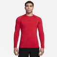 thumbnail image 1 of Nike Pro Men's Dri-FIT Slim Long-Sleeve Fitness Top Color: University Red/Black Size: L, 1 of 1