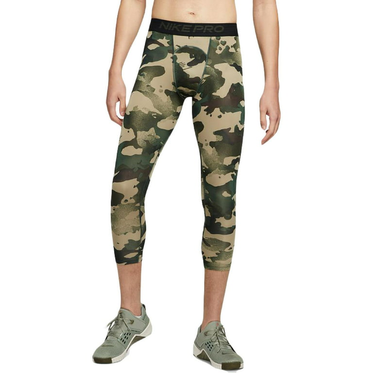 Nike Pro Mens Camouflage Three-Quarter Athletic Tights Green XL