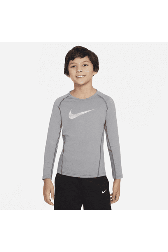 Pro Warm Big Kids' (Boys') Long-Sleeve Top Color: Carbon Heather/Smoke Grey/White Size: S