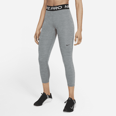 Nike Pro Women's Mid-Rise Crop Mesh Panel Leggings Color: Smoke Grey/Heather/Black/Black Size: 2XL