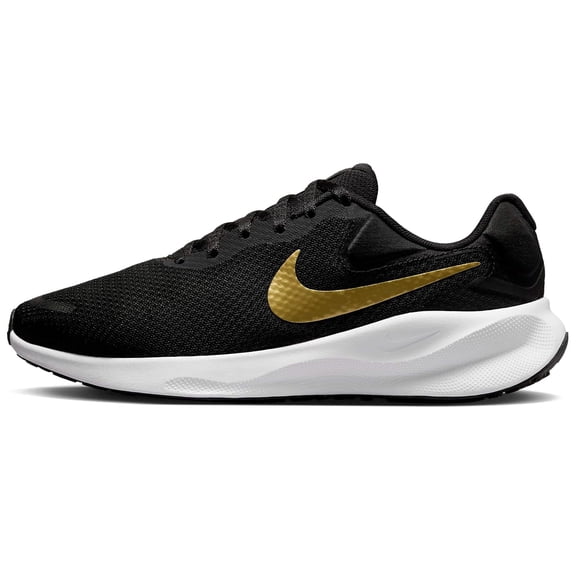 Nike Revolution 7 Women's Road Running Shoes (Extra Wide) (FZ6829-002, Black/White/Metallic Gold) Size 10